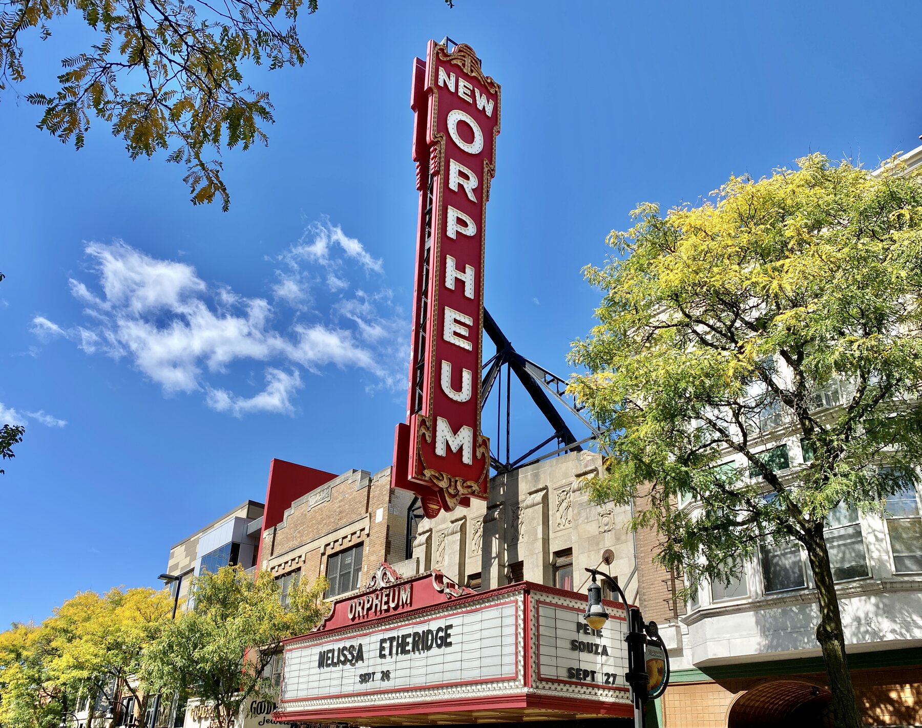 Orpheum Theatre marquee and facade on State Street in Madison, Wisconsin